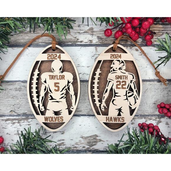 Stadium Spotlight FOOTBALL 2 Layered Wooden Personalized Ornament Christmas Gift - Picture 1 of 5